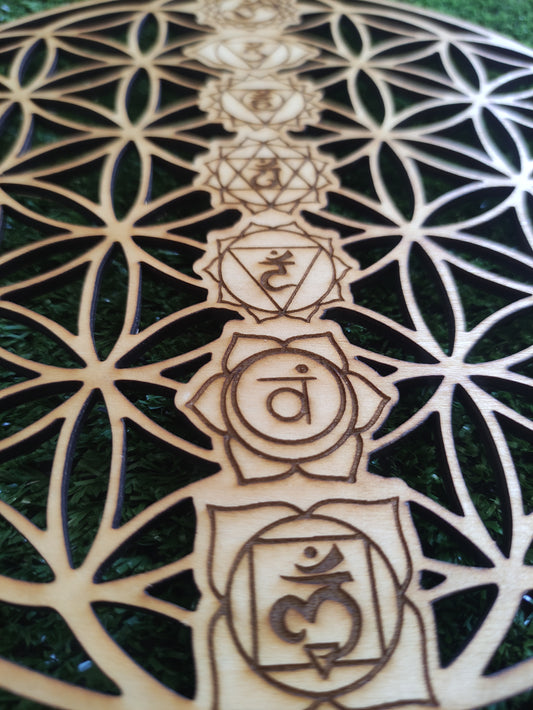 Tabla de Sanación - Flor de la Vida con Chakras
