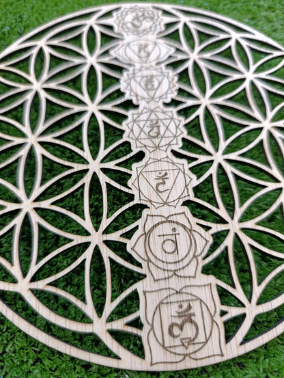Tabla de Sanación - Flor de la Vida con Chakras