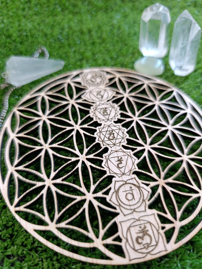 Tabla de Sanación - Flor de la Vida con Chakras