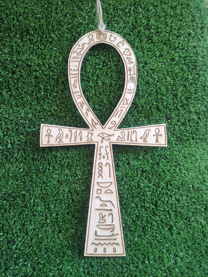 Llave Ankh grande con jeroglíficos