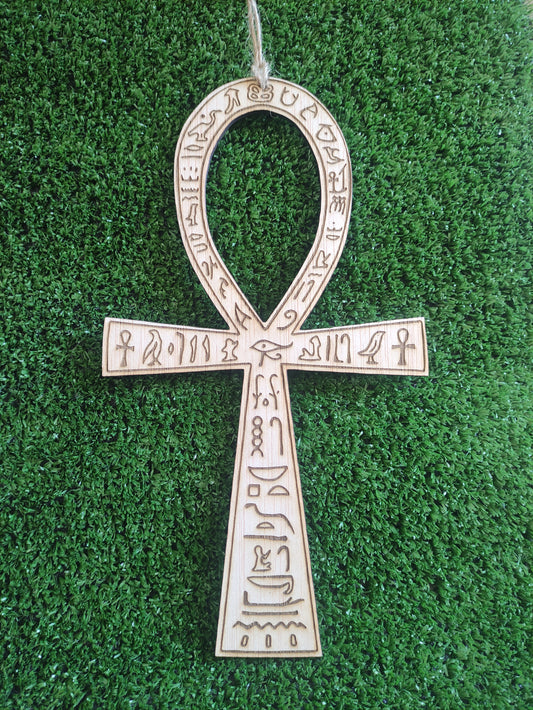 Llave Ankh grande con jeroglíficos