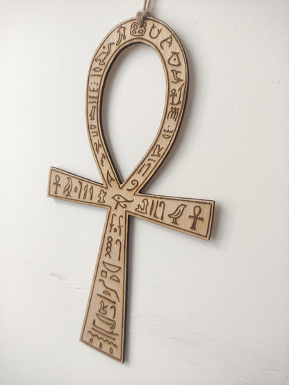 Llave Ankh grande con jeroglíficos