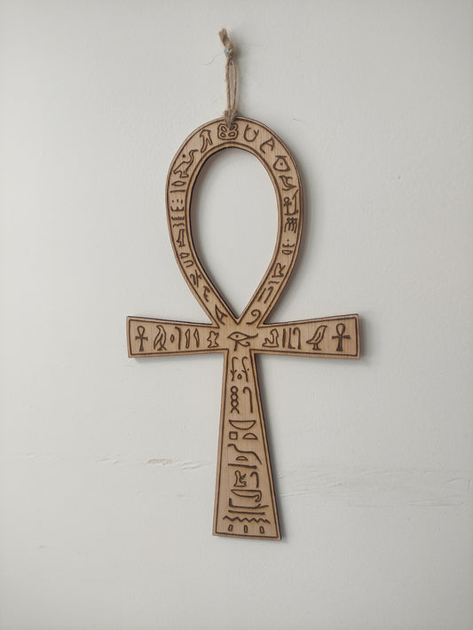 Llave Ankh grande con jeroglíficos