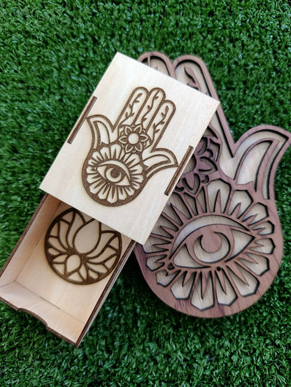 Pack Hamsa🪬 Portainciensos y Cajita de cerillas de Madera