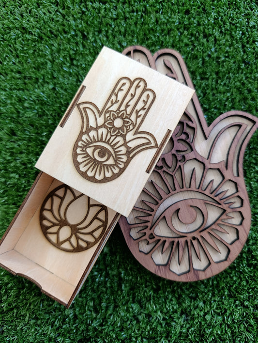 Pack Hamsa🪬 Portainciensos y Cajita de cerillas de Madera