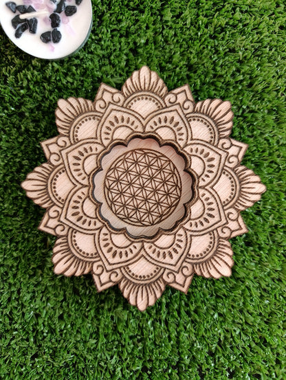 Luz Sagrada: Porta velas silueta Mandala & Flor vida