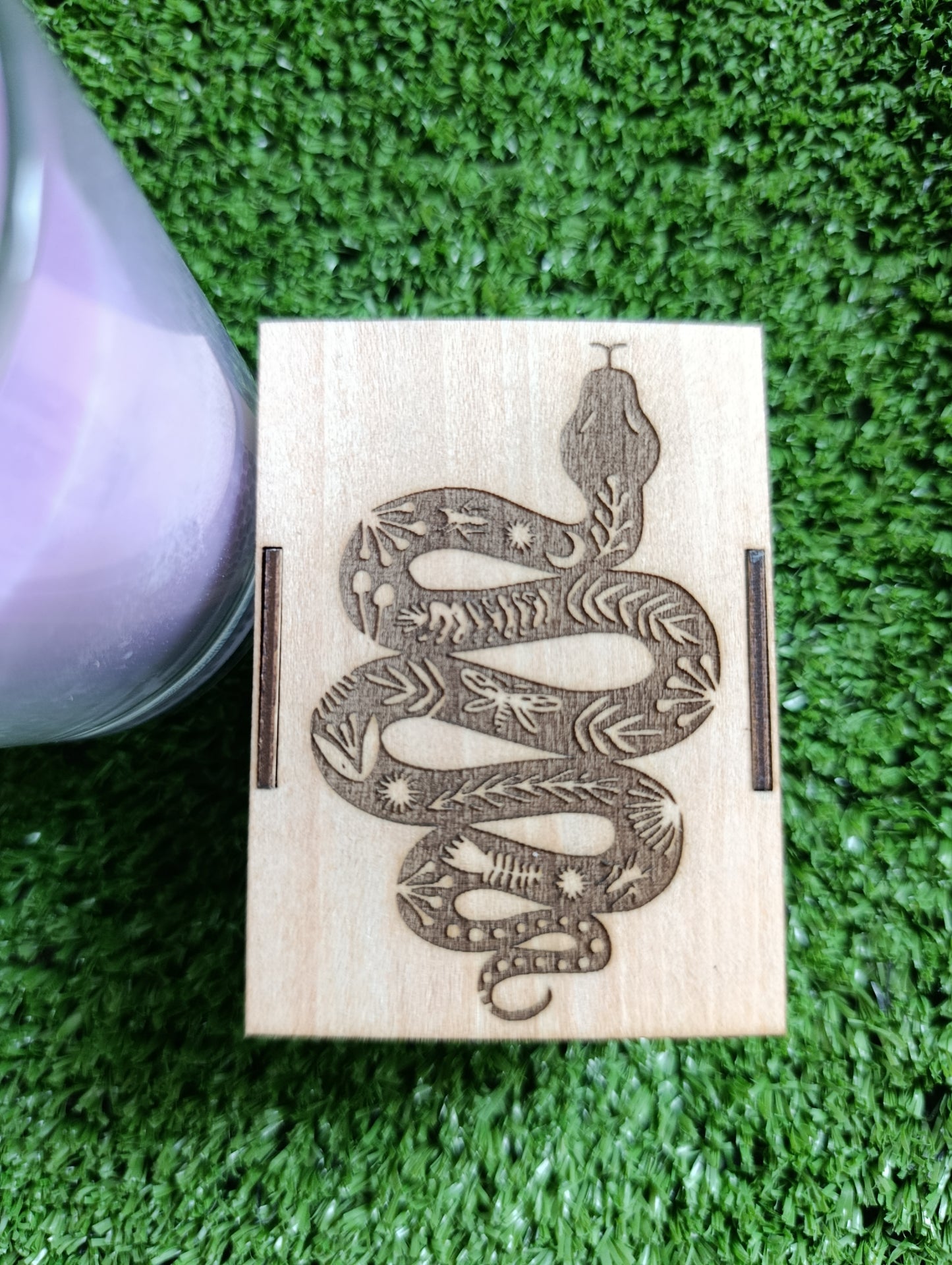 Cajita de cerillas serpiente Kundalini y Árbol de la Vida con Sol y Luna