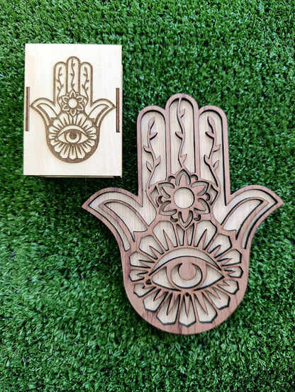 Pack Hamsa🪬 Portainciensos y Cajita de cerillas de Madera