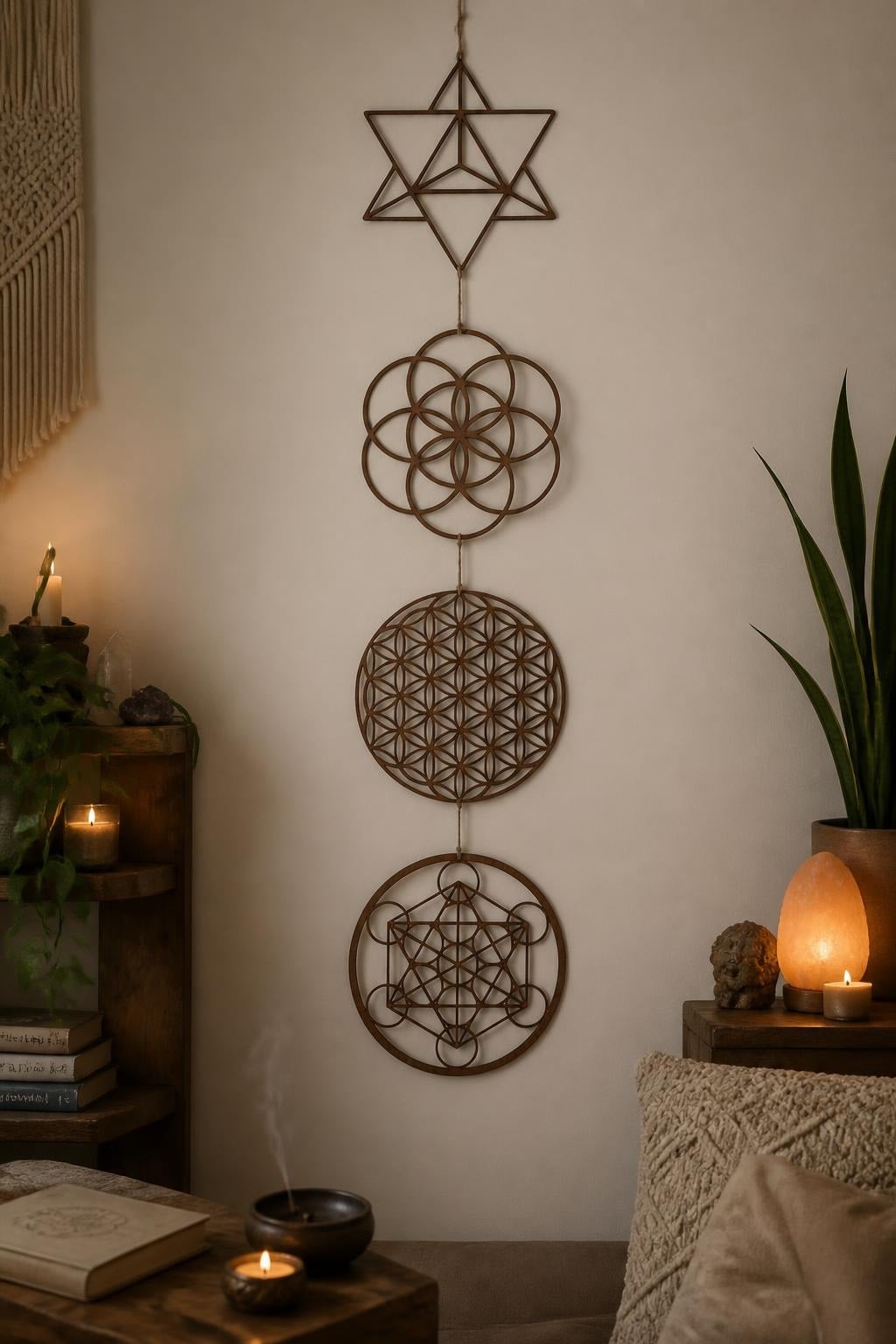 Colgante 4 Geometrías Sagradas · Merkabah, Semilla de la Vida, Flor de la Vida y Metatrón ®️
