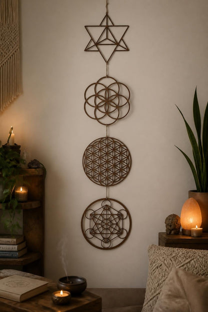 Colgante 4 Geometrías Sagradas · Merkabah, Semilla de la Vida, Flor de la Vida y Metatrón ®️