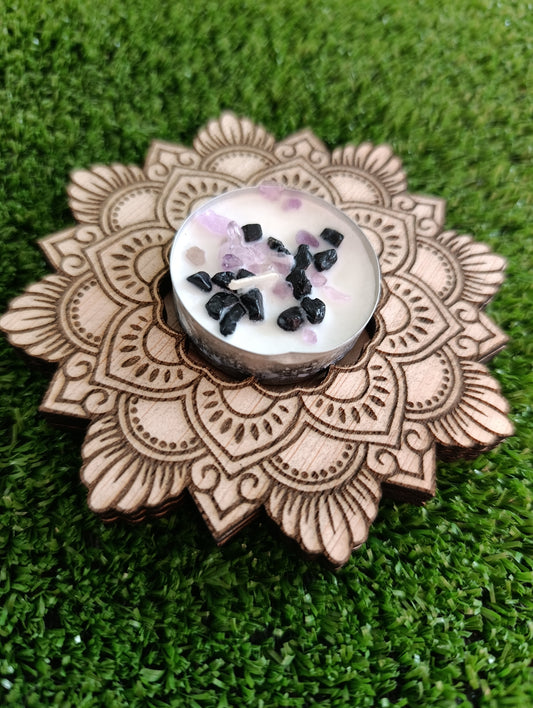 Luz Sagrada: Porta velas silueta Mandala & Flor vida